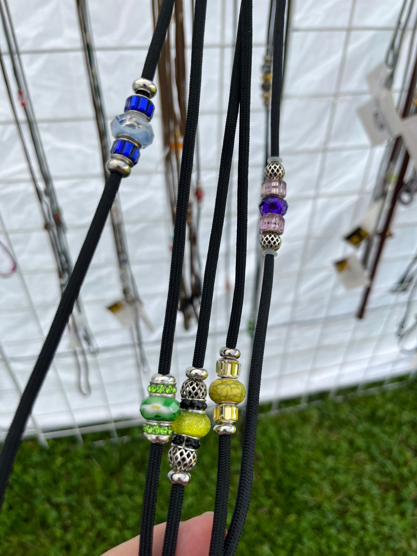 Show Leash Cord Round 5mm (Beaded) - Black, Gray, White